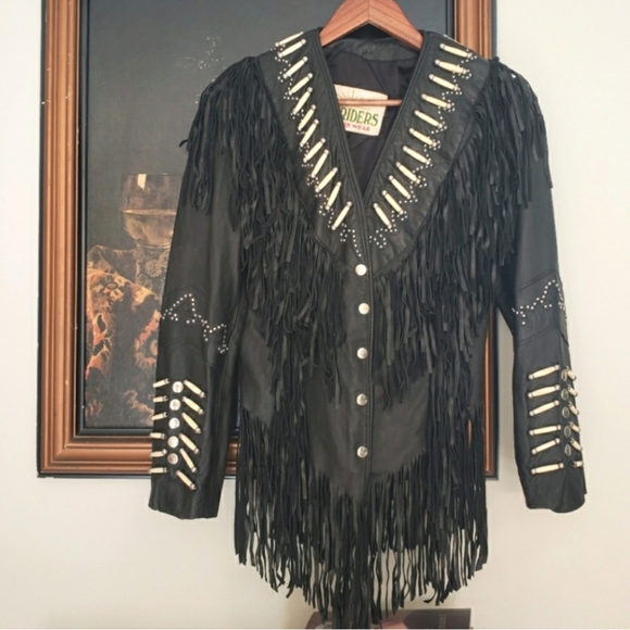 Sunriders Western Womens Fringe Bone Seed Gothic Cowgirl Tassel Leather Jacket - Picture 2 of 10